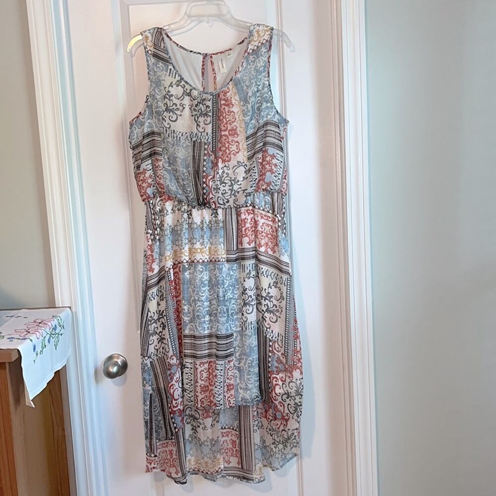⚡️ 3 for $30 ⚡️ Tacera Sleeveless Boho Print Hi-Low Dress, NWOT
